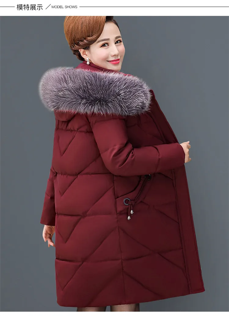Женские зимние парки среднего возраста размера плюс XL-5XL, пуховая хлопковая куртка для женщин с капюшоном и меховым воротником, утепленные хлопковые стеганые куртки A2933