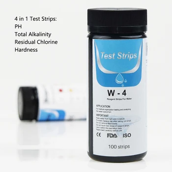 

100PCS 4 In 1 Swimming Pool Test Strips Hot Tub Spas Water Chlorine PH Analyzer Strisce Reattive For Testing Hardness PH