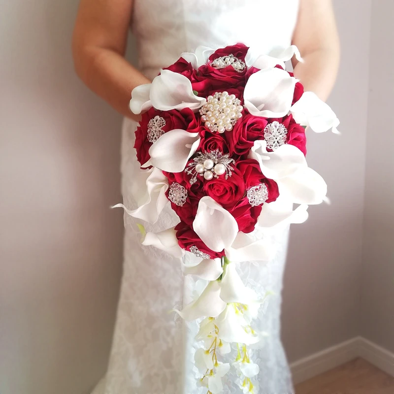 Bouquet Waterfall White Wedding Bouquets wedding bouquets wedding flower decoration Artificial Pearls Crystal Rhinestone