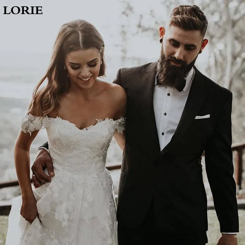 

LORIE Lace Wedding Dresses 2019 Off the Shoulder Appliques A Line Bride Dress Princess Wedding Gown robe de mariee