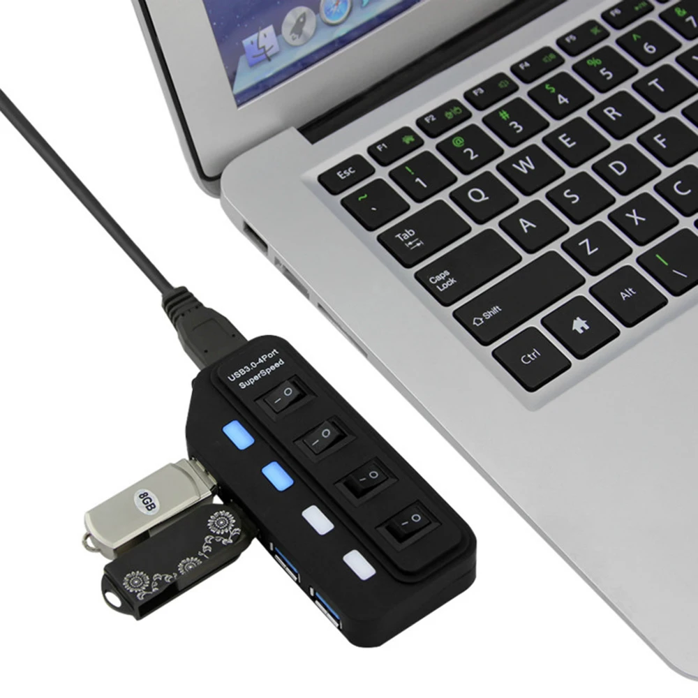 Супер скорость USB 3,0 4 порта концентратор многопортовый USB разъем вкл/выкл переключатели адаптер питания переменного тока с USB кабель для передачи данных для Windows Linux