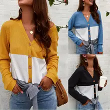 Женский вязаный свитер с v-образным вырезом и длинным рукавом, повседневные свободные топы, рубашка BN99