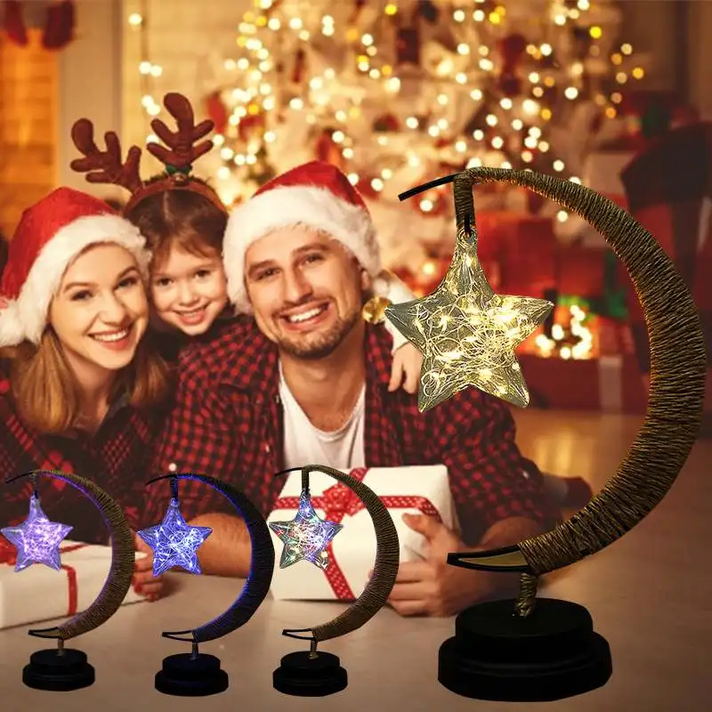 Романтическая ручная работа, настольная лампа со звездами, подвесной светильник с Луной, светодиодный ночник, Рождественская вечеринка, спальня, домашний декор, подарок на день рождения для маленьких детей