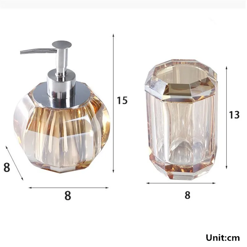 Bathroom Accessories Set Crystal Glass Soap Dispenser & Dish Gargle Cup Cotton Swab Box Tray Wedding Gifts Birthady Presents