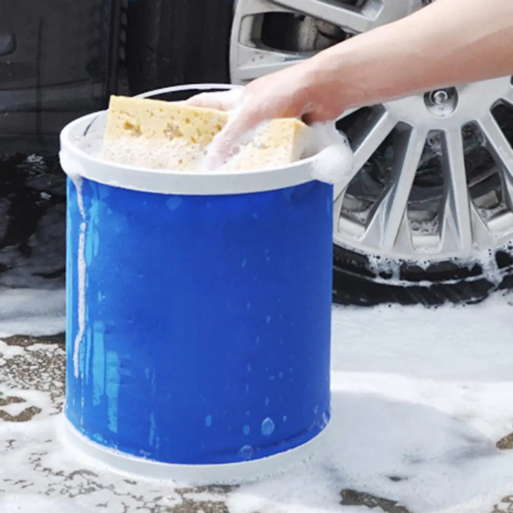 

11L Collapsible Bucket Portable Folding Storage Case Watertight Fabric Holds Camping, Fishing, Boating, Hiking More â€“ Blue