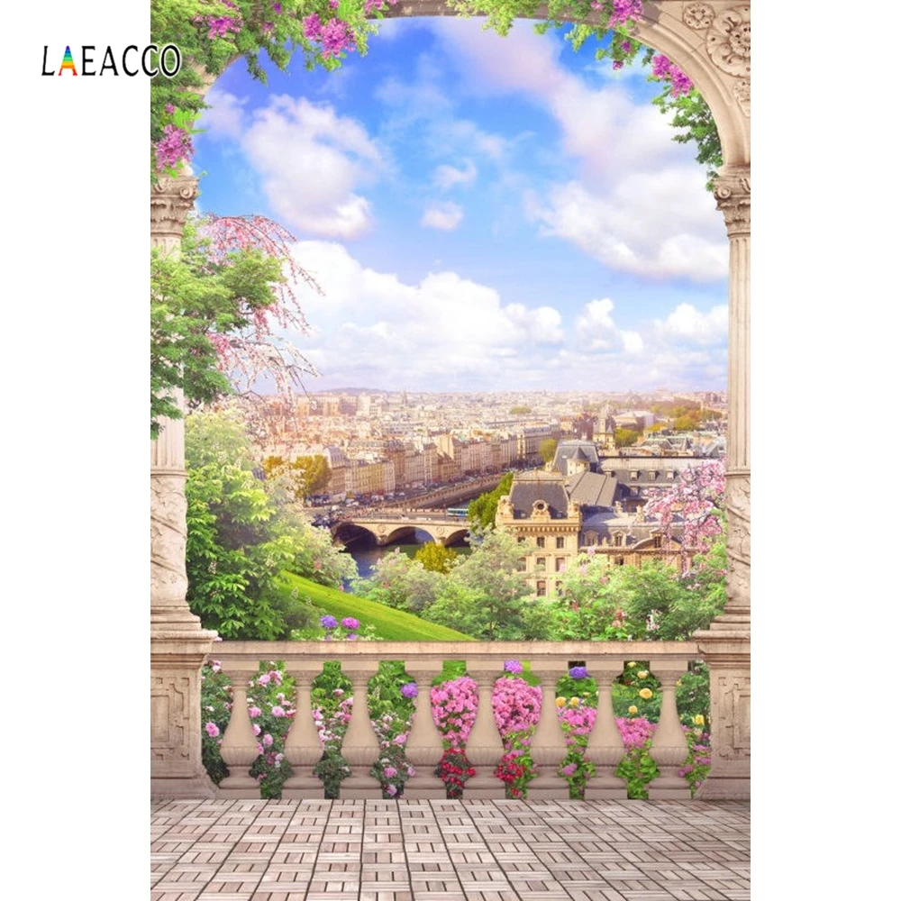 

Laeacco Palace Flowers Arch View Platform City Scene Cloudy Sky Photography Backgrounds Vinyl Custom Backdrops For Photo Studio