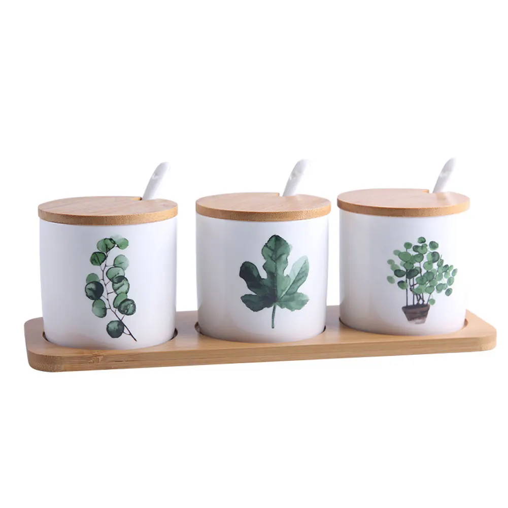 Kitchen Supplies 3PCS/Set Ceramic Seasoning Bottle Spice Jar Set Nordic Creative Home Green Planting Spice Box Quick Delivery