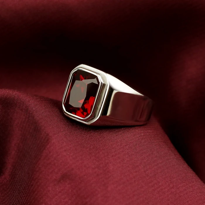 925 Серебряное корейское мужское простое кольцо Винтажное кольцо драгоценные камни кольца никогда не выцветает - Цвет основного камня: RED