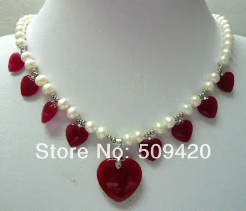 ZT33 H765 Free Wholesale&gt&gt&gtbeautiful white pearl red stone heart pendant necklace | Украшения и аксессуары