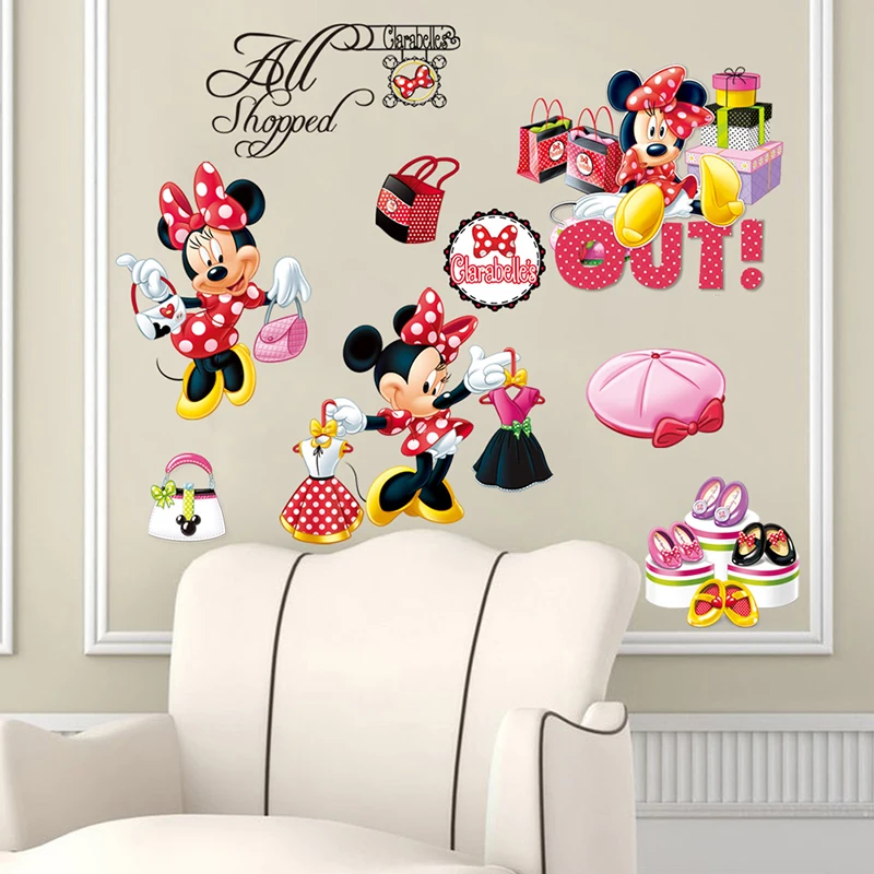 Cartoon Fashion Mickey Minnie Wall Stickers For Kids Rooms Girls Gifts Home Decor Disney Wall Decals Pvc Mural Art Diy Poster