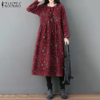 

Spring Floral Printed Sundress ZANZEA Women Casual Cotton Vestidos Vintage Party Sundress Long Sleeve Long Kaftan Female Robe 7