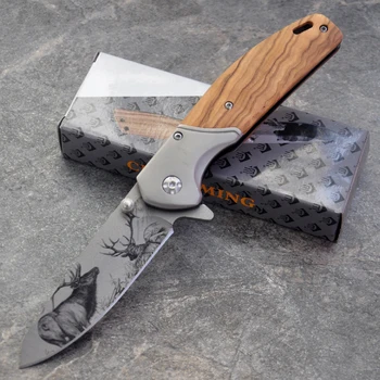 

Folding Blade Knife Tactical Rescue Survival Hunting Stainless + Woodle Handle Outdoor Camping Knives Hand Tools Pocket Knife