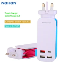 Nohon 4 порта USB настенное зарядное устройство type C концентратор Быстрая зарядка QC 3,0 USB дорожное зарядное устройство адаптер питания 1 м полоса для сотового телефона планшета
