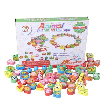 

New hot sale Kids Toy Beads Snap-Together Kid Wooden Animal DIY Creature Blocks Early Education Toys for Boy Girls