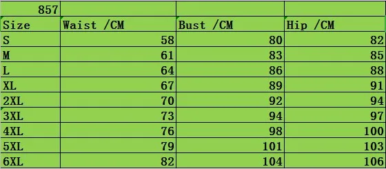 857 size table
