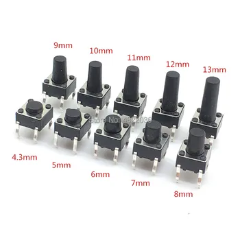 

50pcs/lot Touch Key Micro Switch 6x 6x 4.3/5/6/7/8/9/10/11/12/13MM Push Button Tact Switch 4pins vertical DIP sets