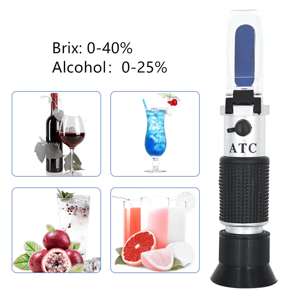 PRENKIN Handheld 0-40% Brix 0-25% Alcohol Refractometer Sugar Meter Wine Refractometer Beer Fruit Juice Grape Wine Brewing Sugar Test Meter