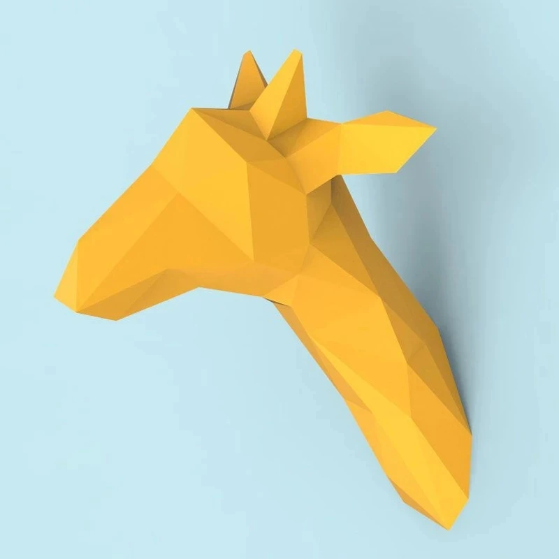 Low Poly 40CM High Giraffe Head 3D Paper Model DIY Handmade Papercraft Sculpture Modern Art Wall Decoration Crafts Home Decor