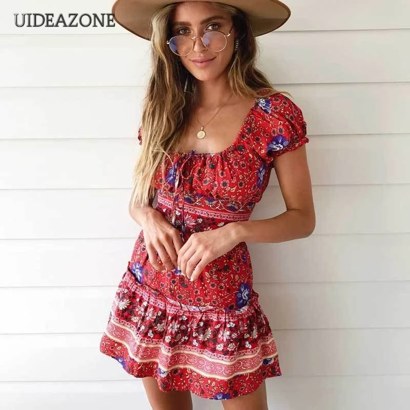 

Boho Print Women Two Piece Set Suits Bohemian Slash Neck Top and Mini Skirts Printed Ladies 2Pcs Set 2 Piece Set Multi Wear