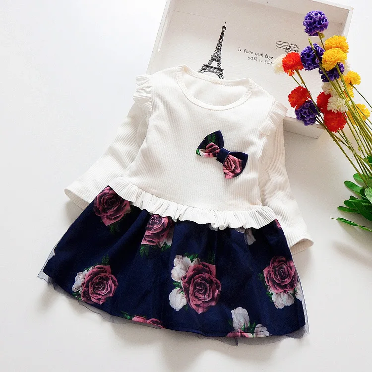 Весенне-осеннее платье для маленьких девочек; платья; хлопковое платье для маленьких девочек; модная детская одежда с длинными рукавами и бантом для девочек - Цвет: Белый