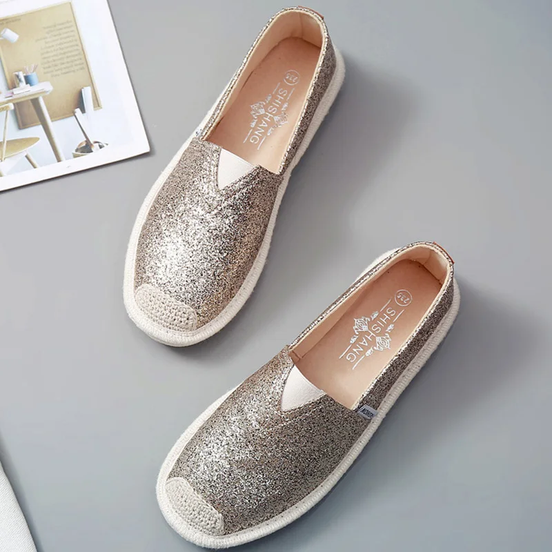 

WiMen Shoes Glitter Fisherman Shoes Slip On Women Sneakers Rubber Non Slip Super Star Loafers Round Toe PU Ladies Shoes