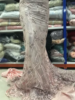 

5 Yards Fashion 3D Flower Embroidered Lace Fabric African Tulle French Mesh Cloth DIY For Wedding Bridal Gown Party Stage Dress