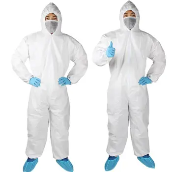 

Men Non-Woven Disposable Coveralls Liquid Particle Protection Isolation Cover Zip Front Breathable Hooded Bodysuit Overalls