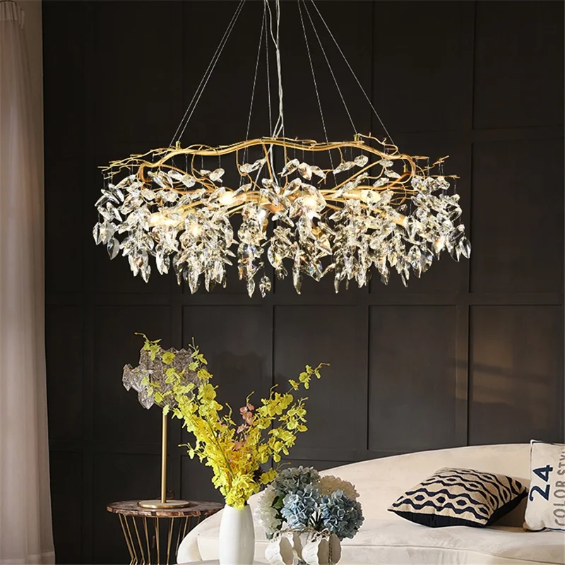 Nordic Luxury Gold Crystal LED Chandelier Villa Large Lustre LED Pendant Lamp for Living Room Hotel Hall Art Decor Lighting modern crystal chandelier