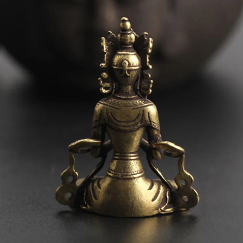 Retro Brass Meditate Zen Buddhism Household Buddha ornament Living Room Handmade Decoration Copper Statue Tea House Ornament