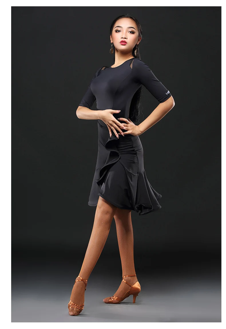 Ballroom Dance Latin Dresses For Women Medium Sleeve Sexy Split Danse Latine Femme Autumn Practice Costume Tops&Skirt DWY2287
