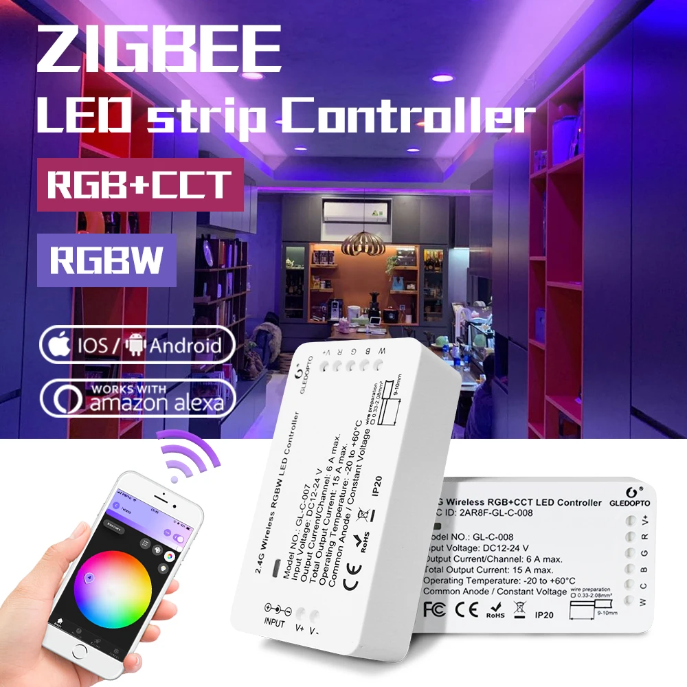 Controller Zigbe Rgbw Rgbcct Max 270W Alexa Echo Plus Smartthings Telecomando Rf App Phone Control