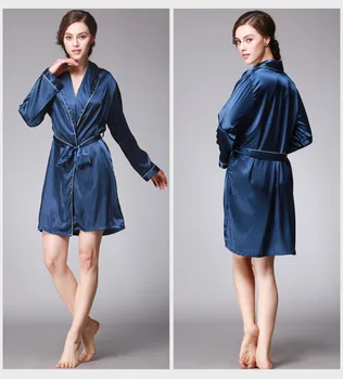 

HAOOHU 2020 winter new women's pajamas fashion casual sexy solid long sleeve v-neck slim elegant loose mini robe sleepwear