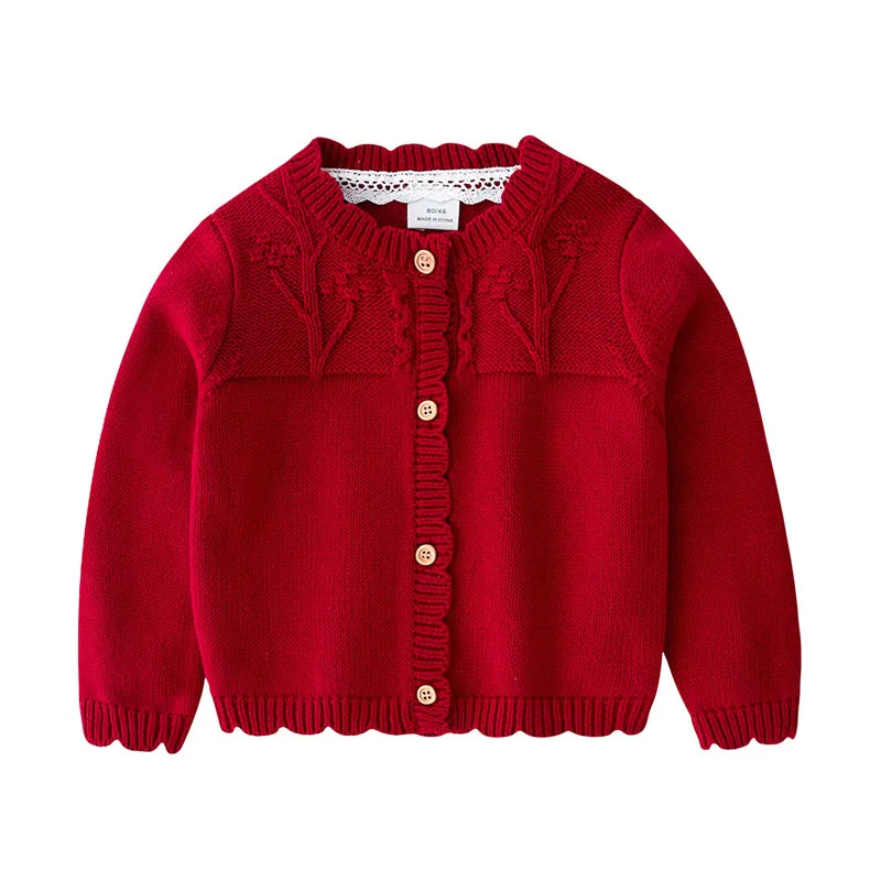  New Baby Girls Coat Fashion Knitting Solid Color Round Neck Girl Sweater Jackets Autumn Winter Clot