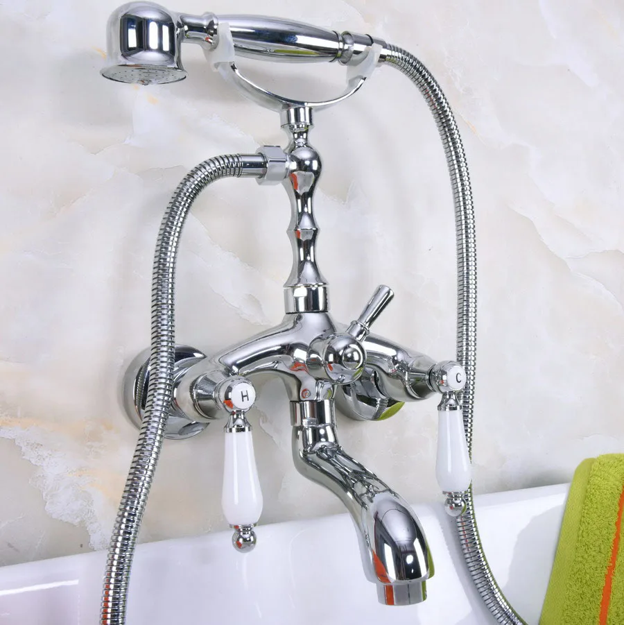 Wall Mounted Bathroom Clawfoot Bathtub Shower Faucets Polished