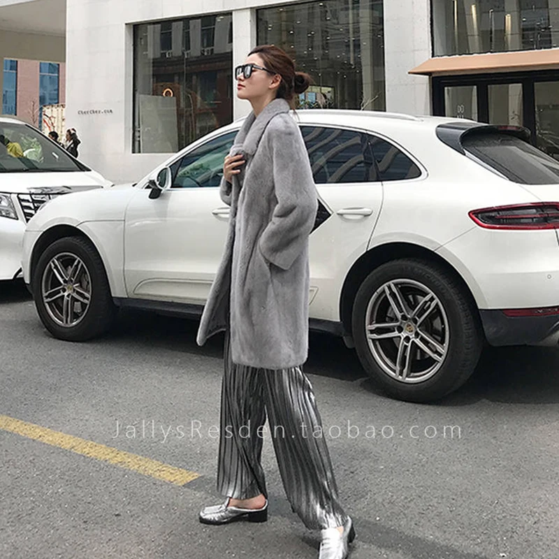 Gray Модное пальто из искусственного меха Осень Зима Женское повседневное теплое приталенное длинное пальто из искусственного меха норки с карманами зимнее пальто женская меховая куртка верхняя одежда - Цвет: Gray