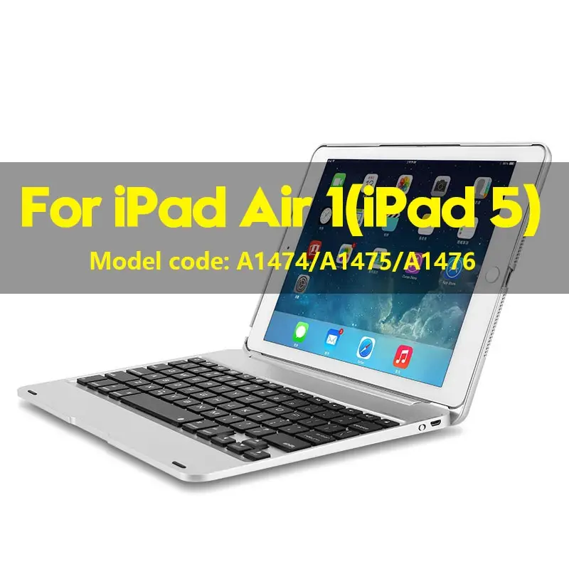 Серебристый Smart Keyboard чехол для iPad Air 1 Air 2 9,7 дюймов с 7 цветов светодиодной подсветкой Беспроводной Bluetooth клавиатура чехол для 9," iPad 5 6 - Цвет: Серебристый