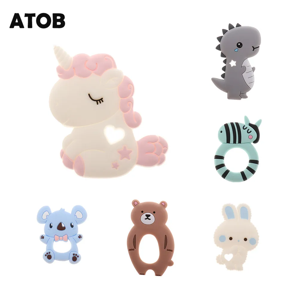 ATOB 1Pc silicone teether unicorn silicon Food Grade Baby Teething Toys  bpa free bear safe baby teether  DIY Necklace Pendant