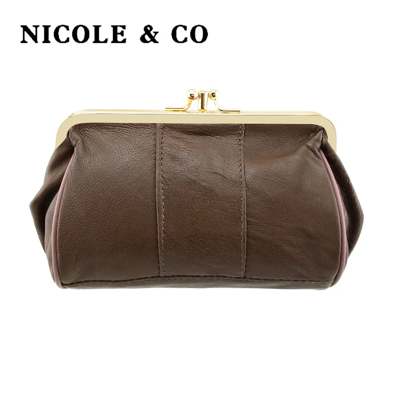 

NICOLE & CO Women Coin Purse Genuine Leather Card Holder Wallet Metal Frame Change Purse For Girls Original Small Coin Bag new