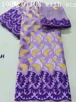 

Cheap Purple African Lace Fabric With Headcloth High Quality Swiss Voile Lace Small Holes Dubai Laces 5Yards+2Yards For Wedding