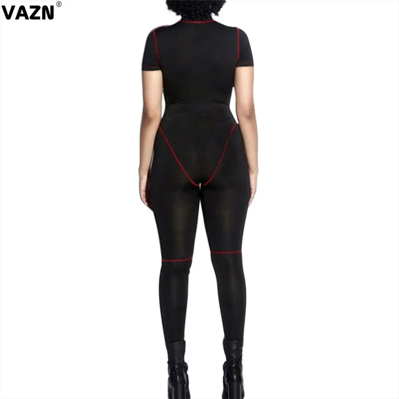 VAZN новые черные повседневные Модные эластичные женские спортивные костюмы с коротким рукавом и высокой талией, длинные облегающие комбинезоны