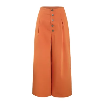

Spring Autumn Fashion Solid Color High Waist SML XL XXL Single-breasted Woman Casual Wide Leg Pants Lady Ankle-length Trousers