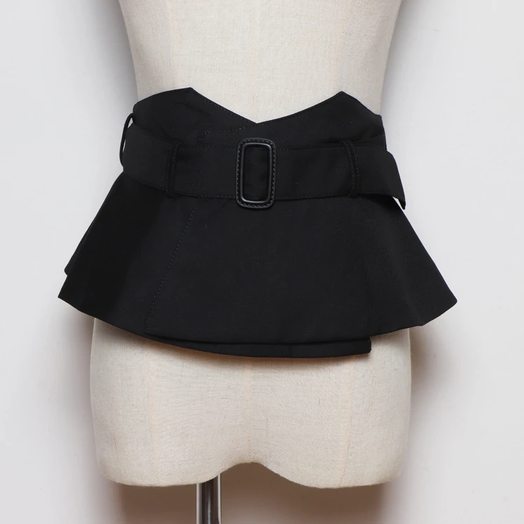 Cinturón ancho de tela negra para mujer, corsé de moda, falda con volantes, Peplum, cinturones de cintura para vestido|Cinturones de mujer| -
