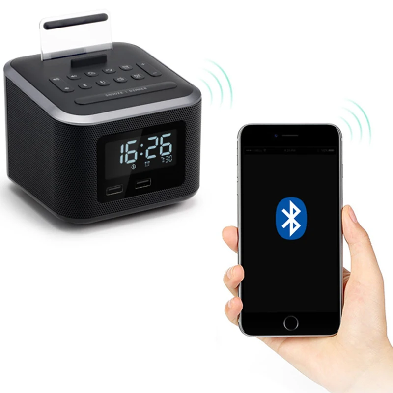 Цифровой Будильник Радио беспроводной Bluetooth динамик для спальни с usb портом