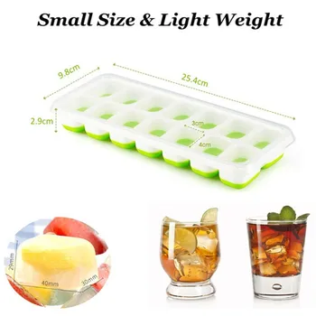 

Hot Sale 14 Grids Blue Green Plastic Ice Cube Tray Mold With Clear Cover Summer Ice Cream Maker Mould Fruit Cube Molds