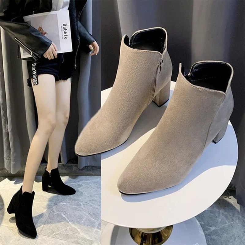 

Autumn Winter Shoes Women 2019 Black Middle Heel Women's Shoes Frosted Fashion Booties Ankle Boots For Women Wedge Ladies Boots