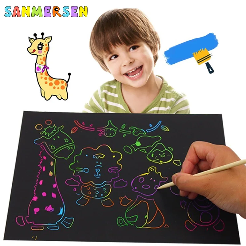 

10pcs Magic Rainbow Scratch Paper DIY Drawing Board Kids Craft Art Kit Toys Coloring Pages Books for Children Painting Doodle