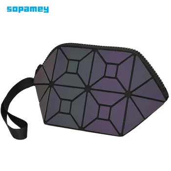 

New Women Geometric Luminous Cosmetic Bag Women Fold Travel Make Up Organizer Makeup Bag Pouch Clutch Bags Beauty Cases neceser