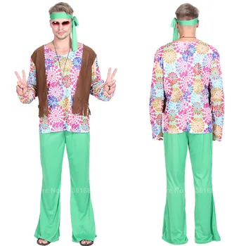 

2020 Retro 60s 70s Hippie Cosplay Carnival Party Costumes For Adult Men Fantasy Disguise Festival Night Club Performance Clothes