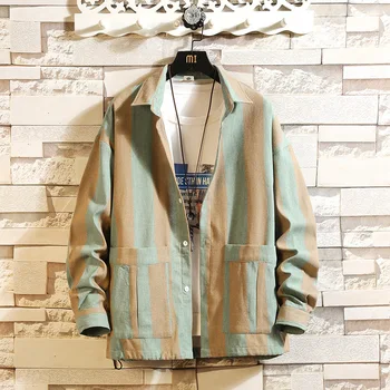 

2020 Autumn & Winter New Arrival Men's Striped Print Thin Long Sleeve Shirt Men's Loose Plus Size Student Shirt Free Shipping