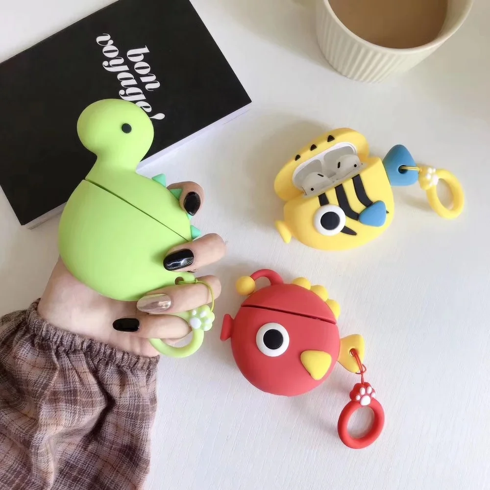 

Cute Cartoon Earphone Case for Apple Airpods1 2 Full Protective Cover for Airpods 2 Cover 3D Fish Silicone Gift Headphone Case
